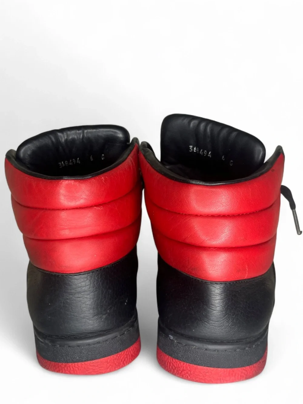 Authentic Gucci Ronnie Red/Black/Green Leather Padded High Top Sneakers Men’s 6